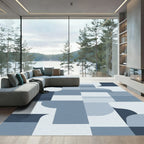Muted Blue Geometric Abstraction Rug