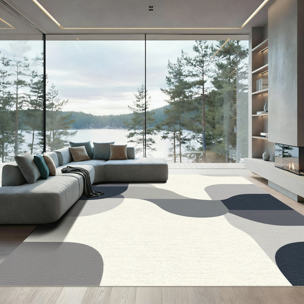 Modern Gray Abstract Stripe Wave Rug
