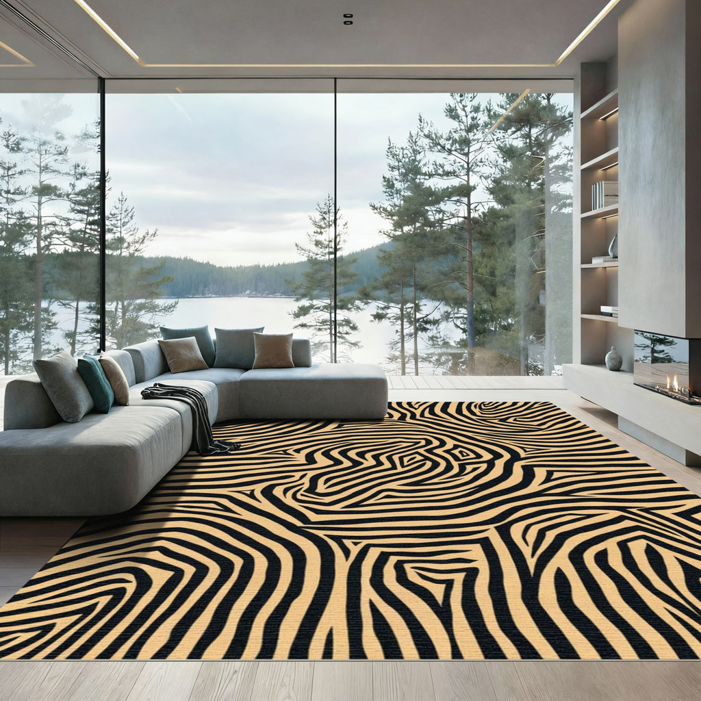 Golden Black Wavy Stripes Rug