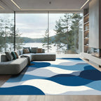 Oceanic Blue Abstract Waves Rug