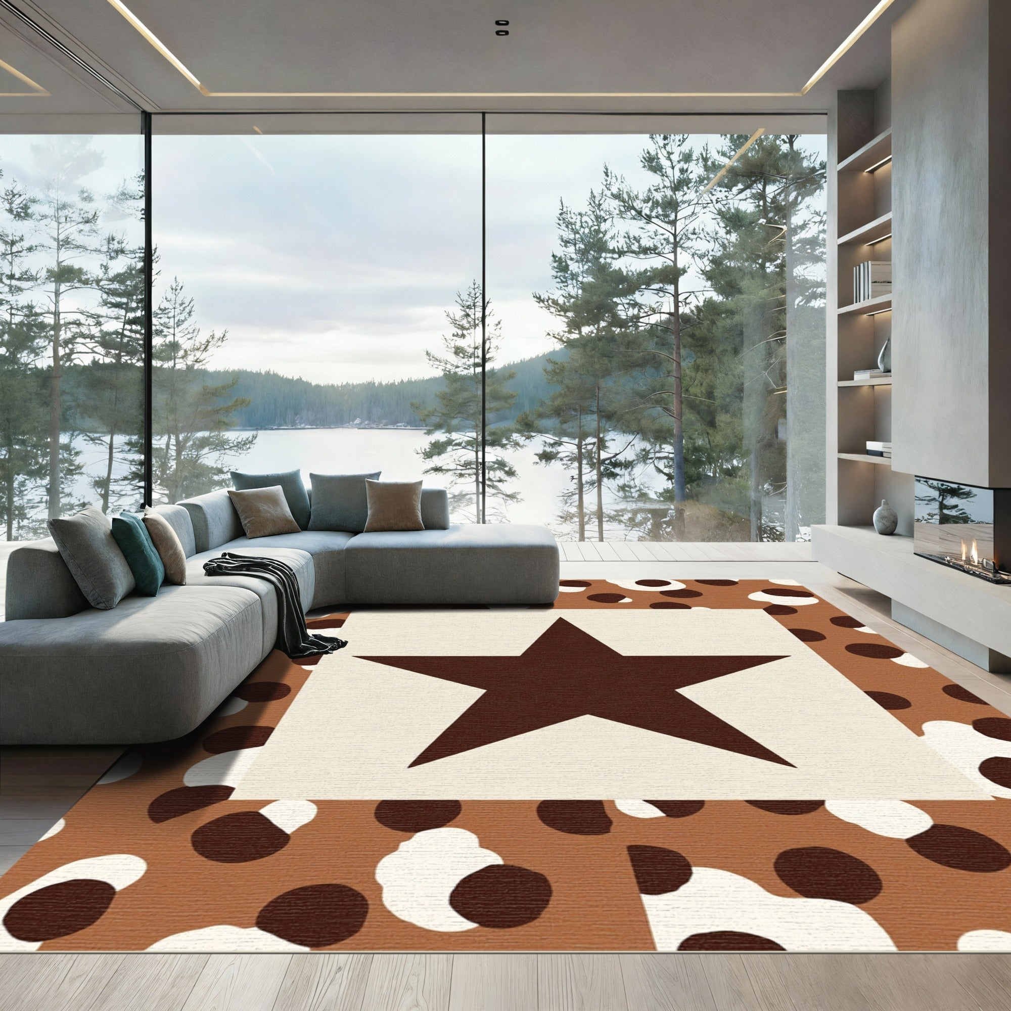 Brown White Star Spotted Accent Rug