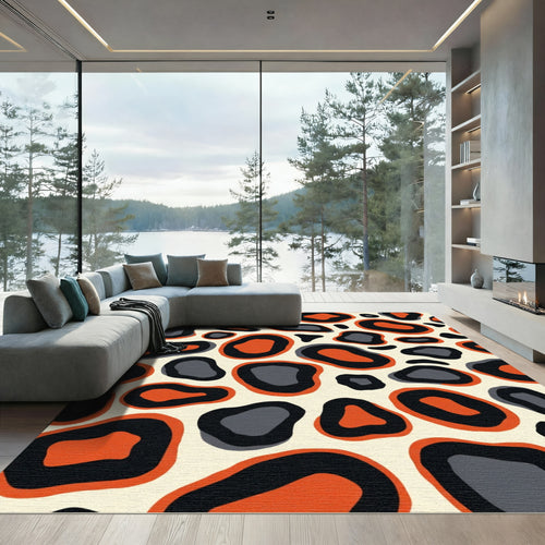 Bold Orange Black Gray Spots Rug