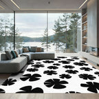 Black White Scattered Petal Rug
