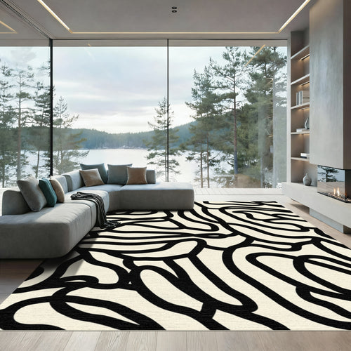 Abstract Black Ivory Organic Flow Rug