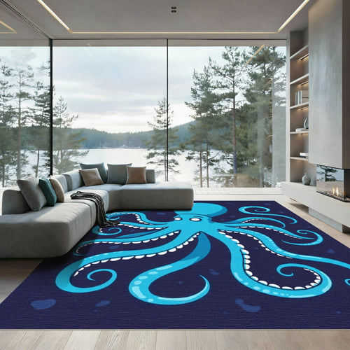 Aqua Octopus Swirls Ocean Rug