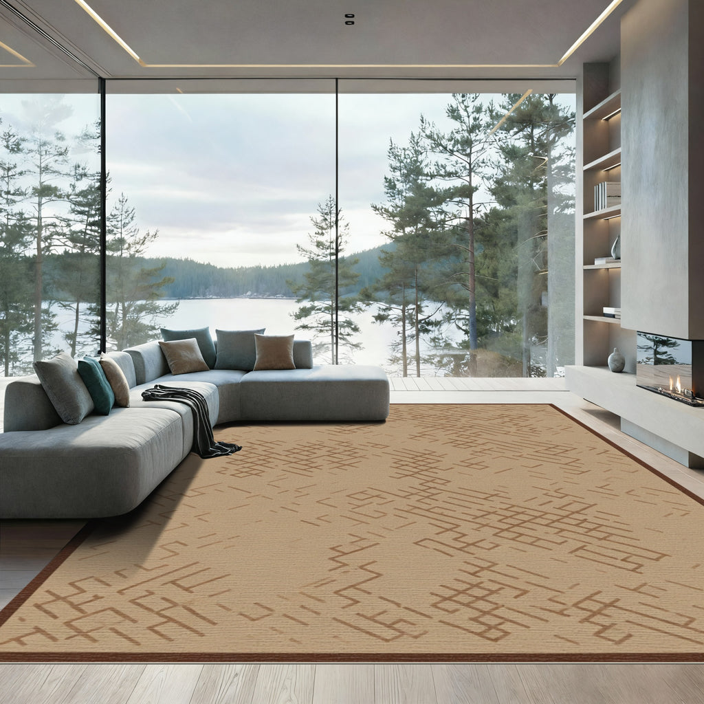 Earthy Brown Abstract Geometric Lines Rug