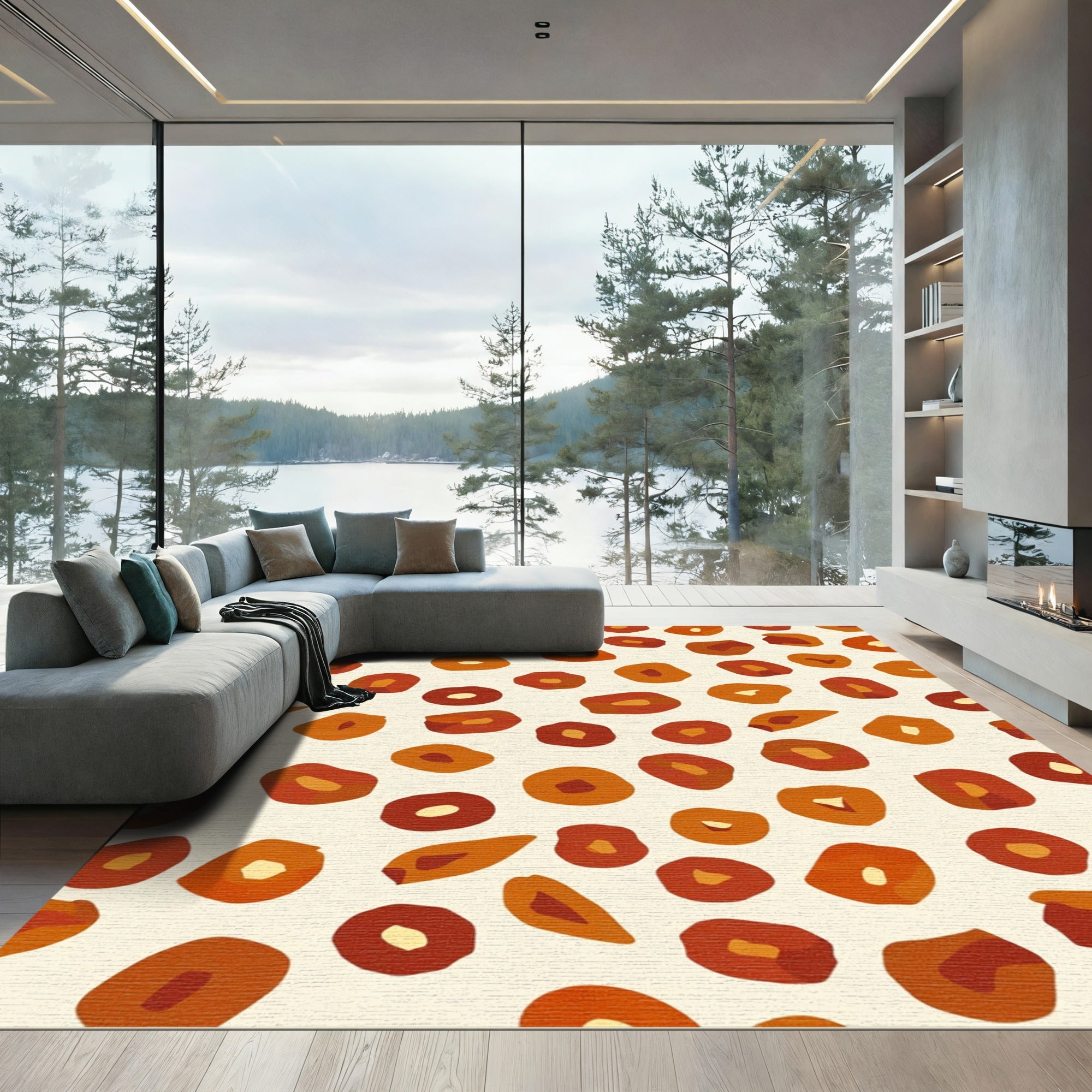 Earthy Orange Ochre Abstract Shapes Rug