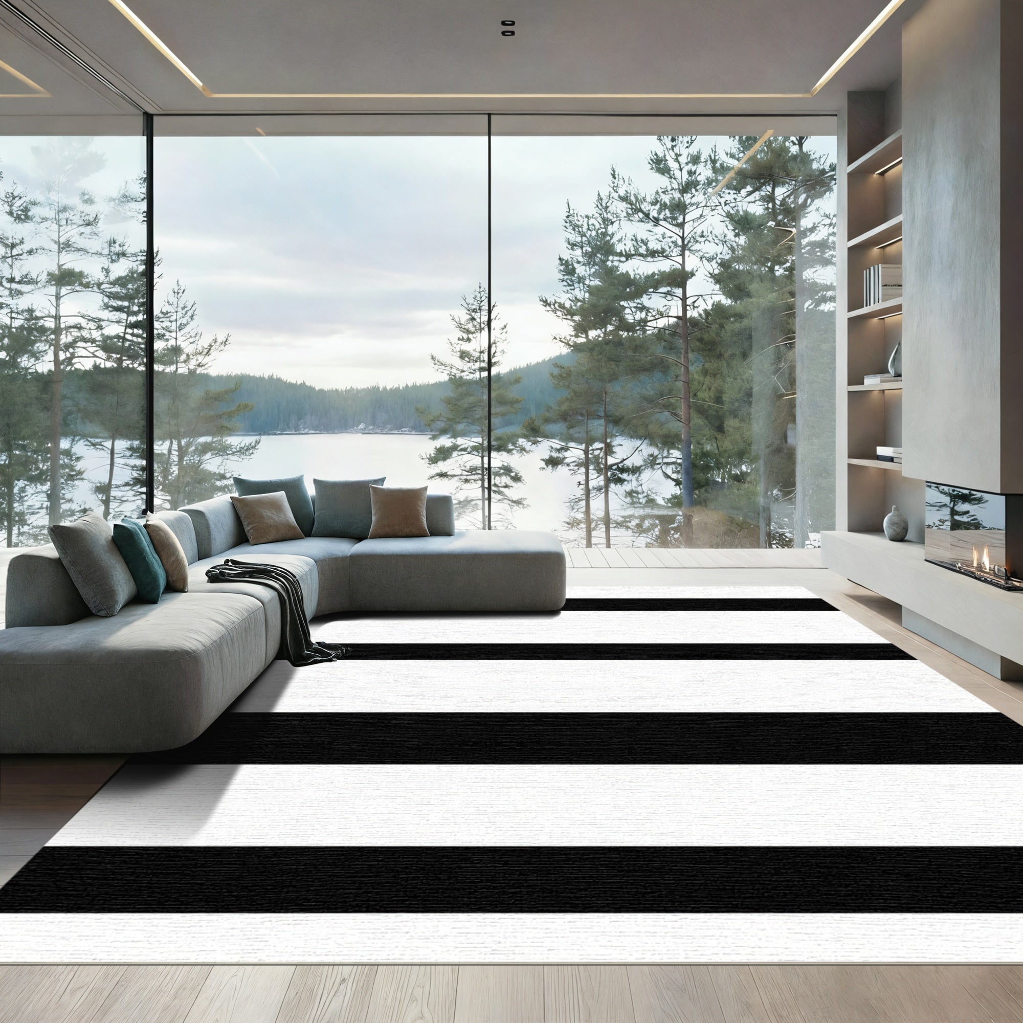 Graphic Horizontal Contrast Lines Rug