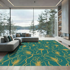 Teal Gold Botanical Vine Rug