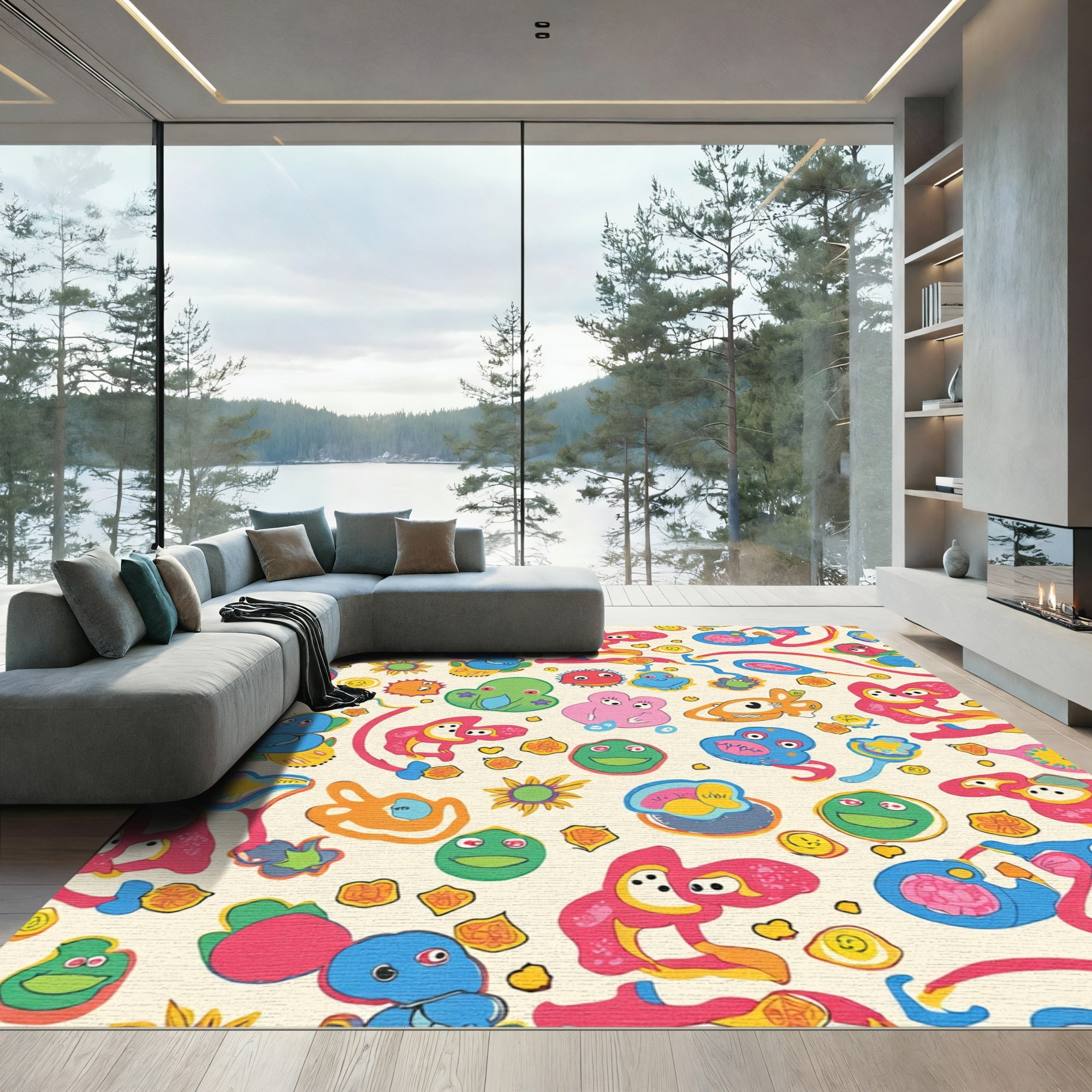 Whimsical Cartoon Creature Playful Motif Rug