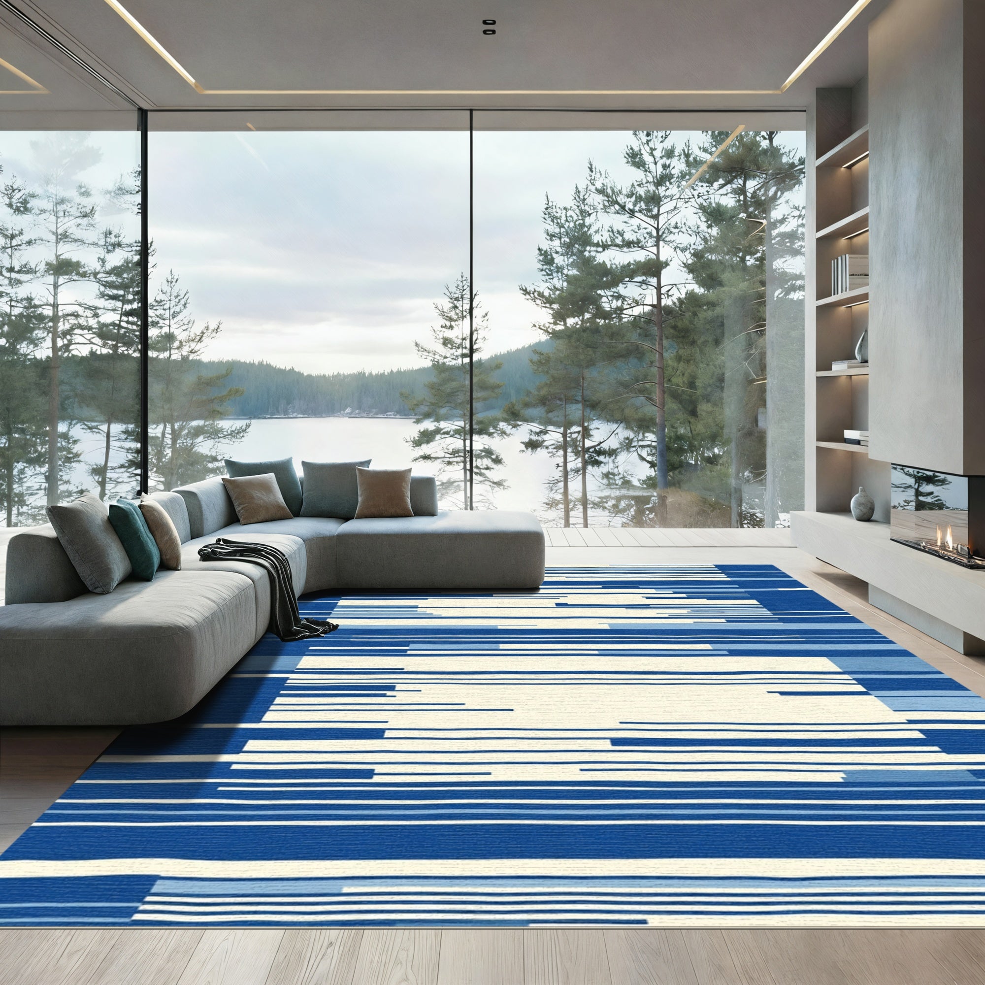 Modern Blue Stripe Abstract Rug