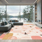 Whimsical Pink Bug Garden Abstract Rug