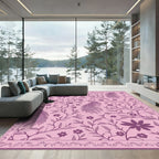 Fuchsia Peacock Floral Vine Border Rug