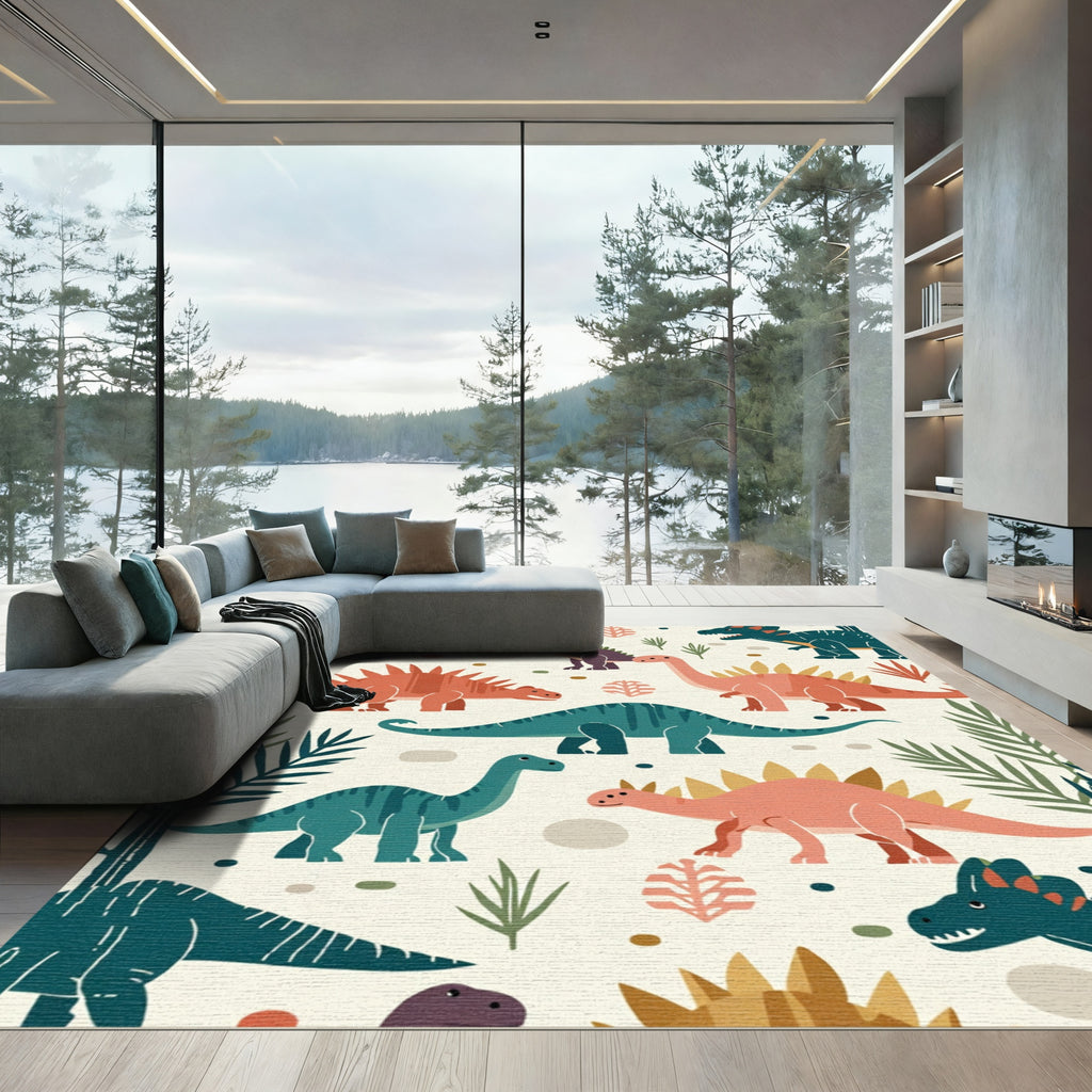 Playful Dinosaur Pals Cream Garden Rug