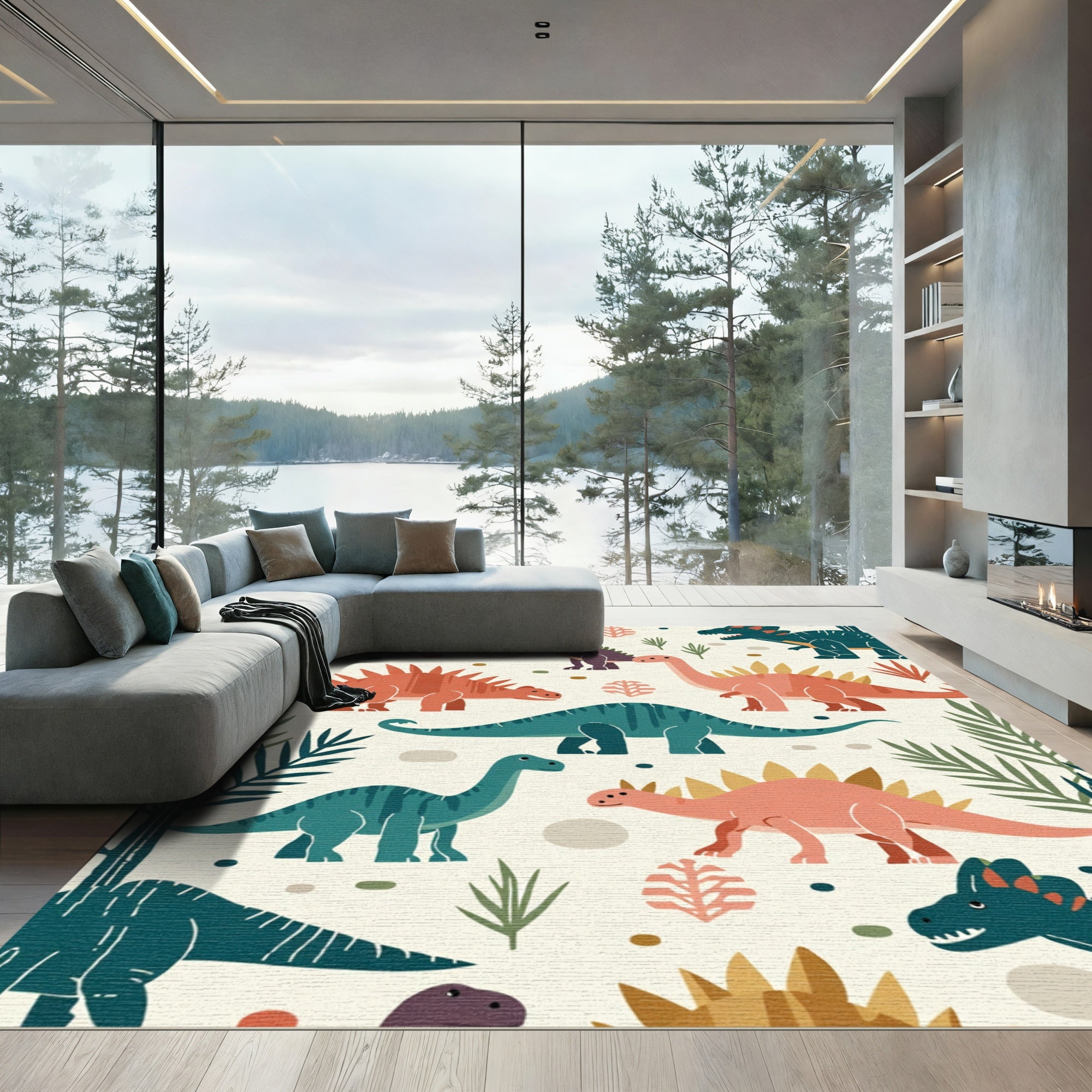 Playful Dinosaur Pals Cream Garden Rug