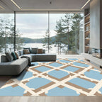 Light Blue Tan Lattice Geometric Rug
