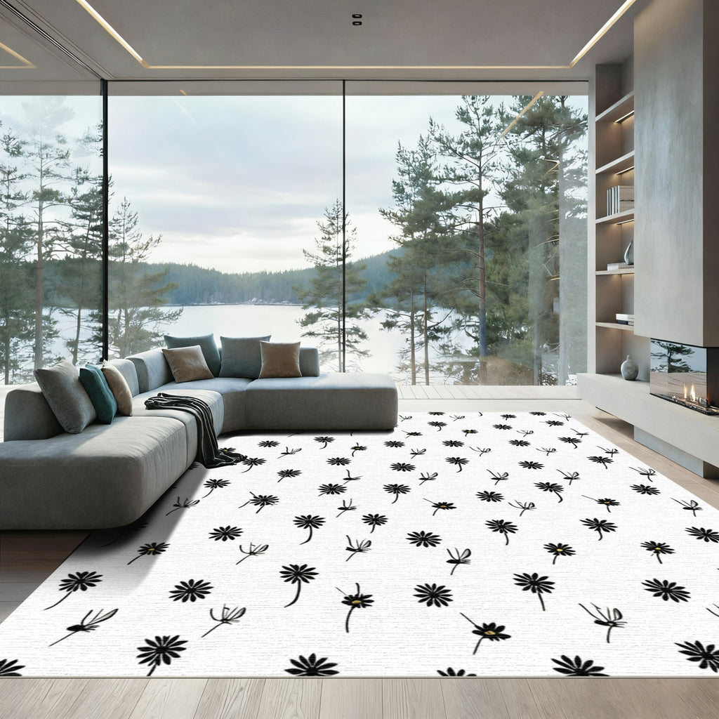 Minimalist Black Daisy Meadow Rug