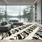 Abstract Black Human Figures Cream Rug