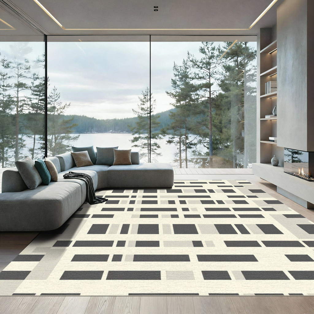 Abstract Monochrome Grid Lines Rug