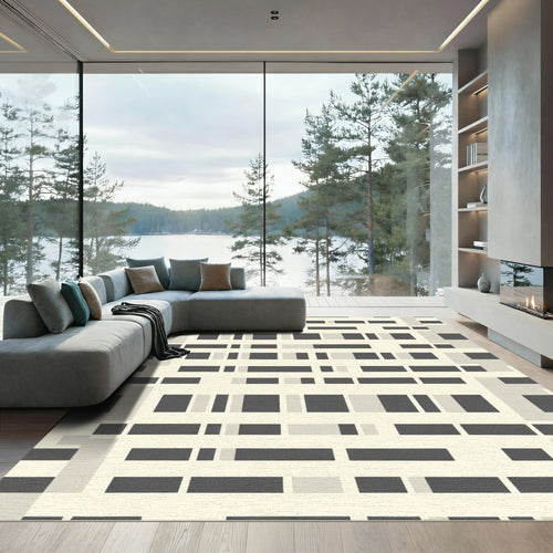 Abstract Monochrome Grid Lines Rug