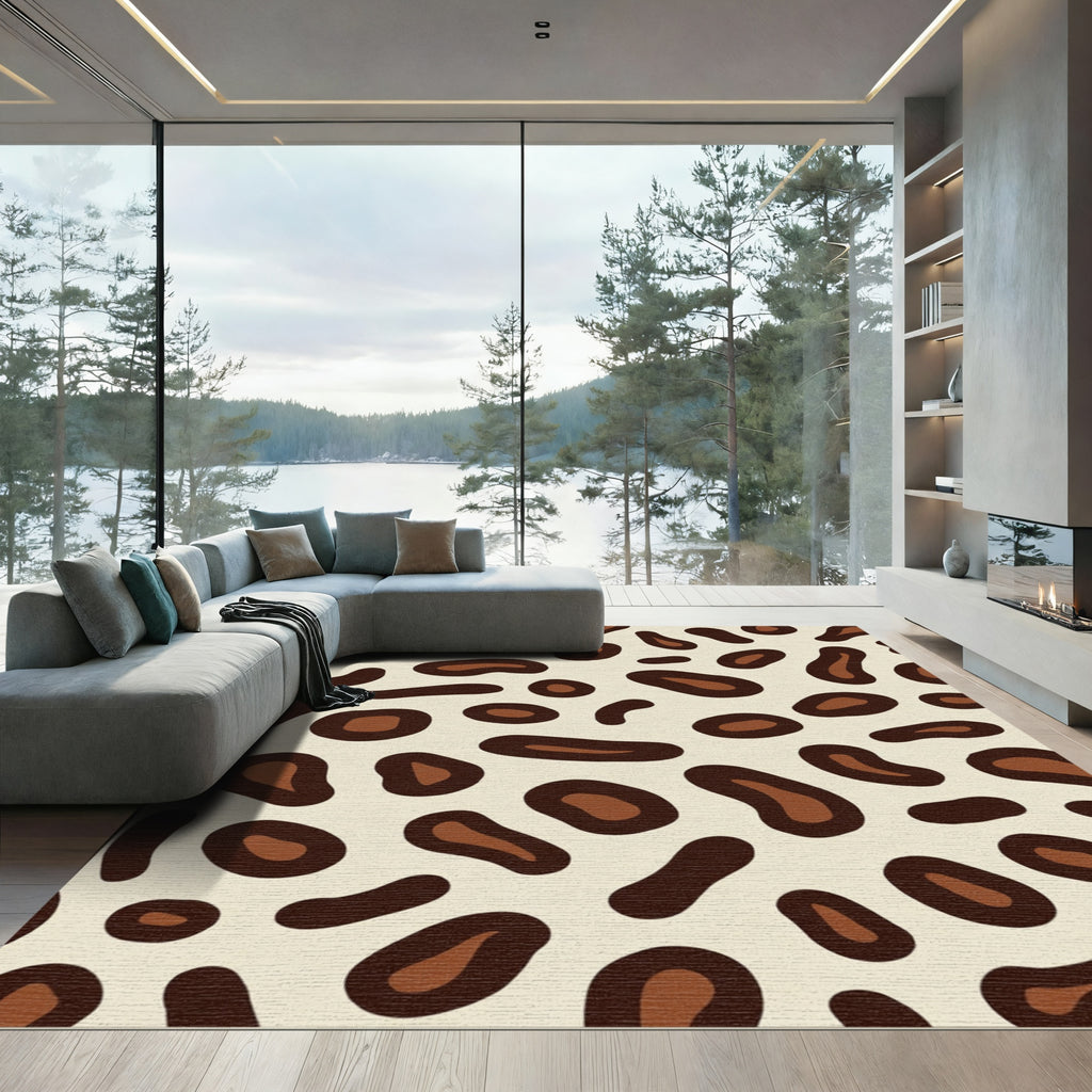 Cream Brown Spotted Animal Print Rug