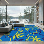 Royal Blue Yellow Floral Vine Swirl Rug