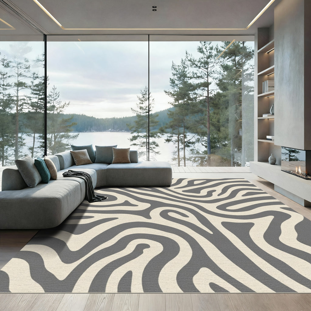 Neutral Gray Organic Zebra Stripe Rug