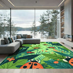 Jungle Leaf Red Frog Ladybug Scene Rug