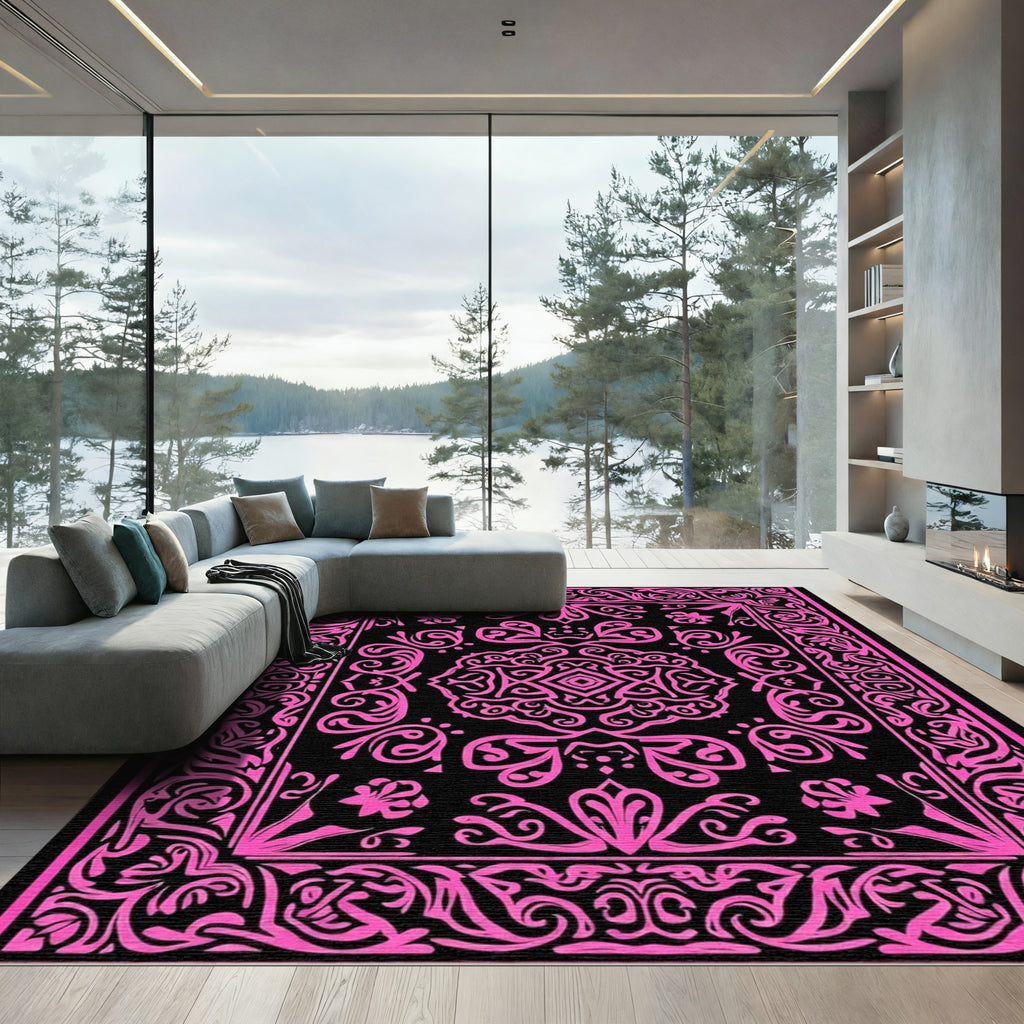 Hot Pink Floral Intricate Mandala Rug