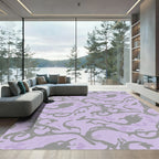 Lilac Grey Floral Scroll Swirl Rug