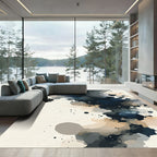 Navy Blue Abstract Ink Wash Rug