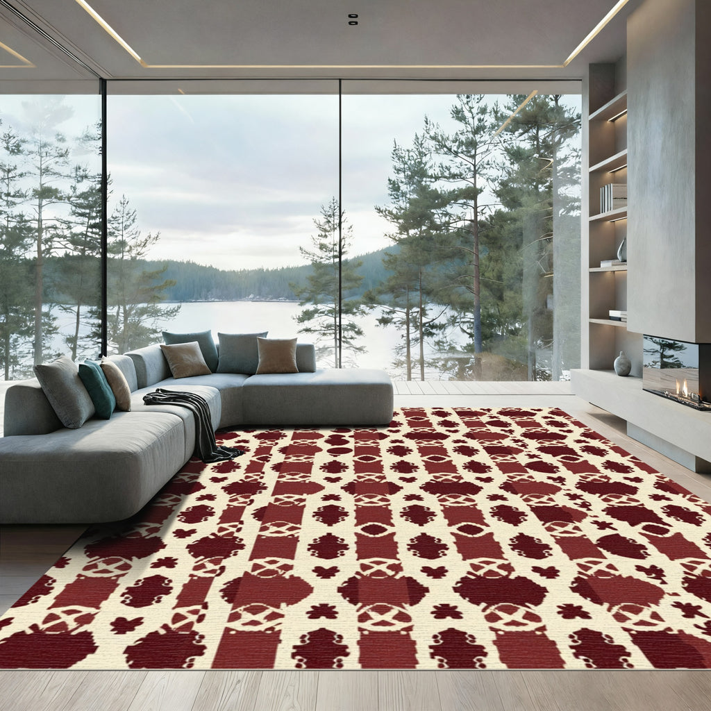 Crimson Cream Block Lattice Rug