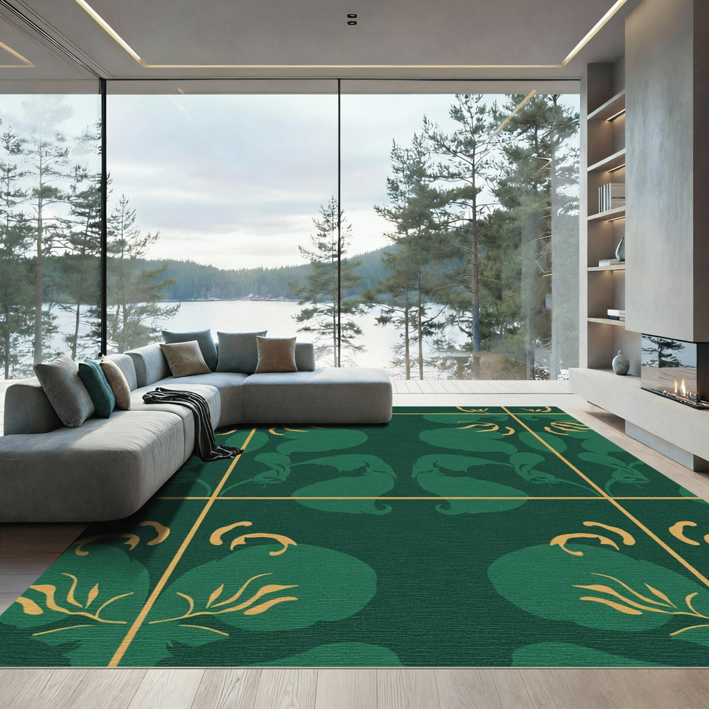 Deep Emerald Floral Vine Motif Rug