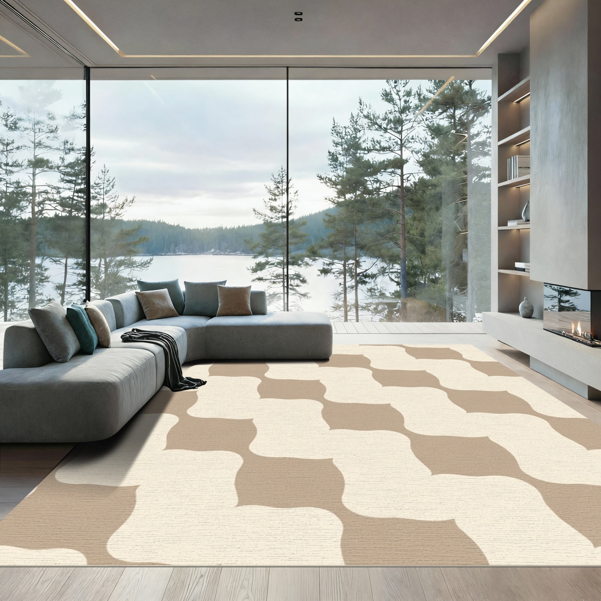 Sandy Beige Interlocking Squares Rug