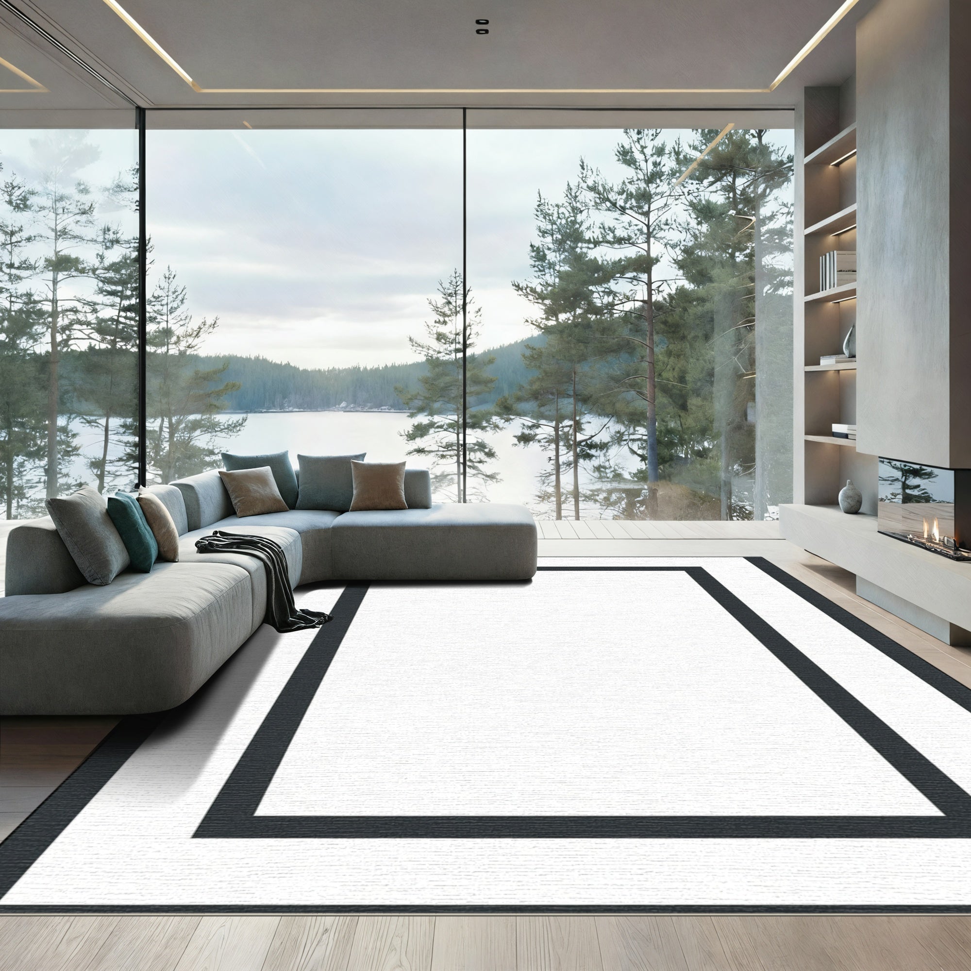 Modern Charcoal Frame Rectangle Rug