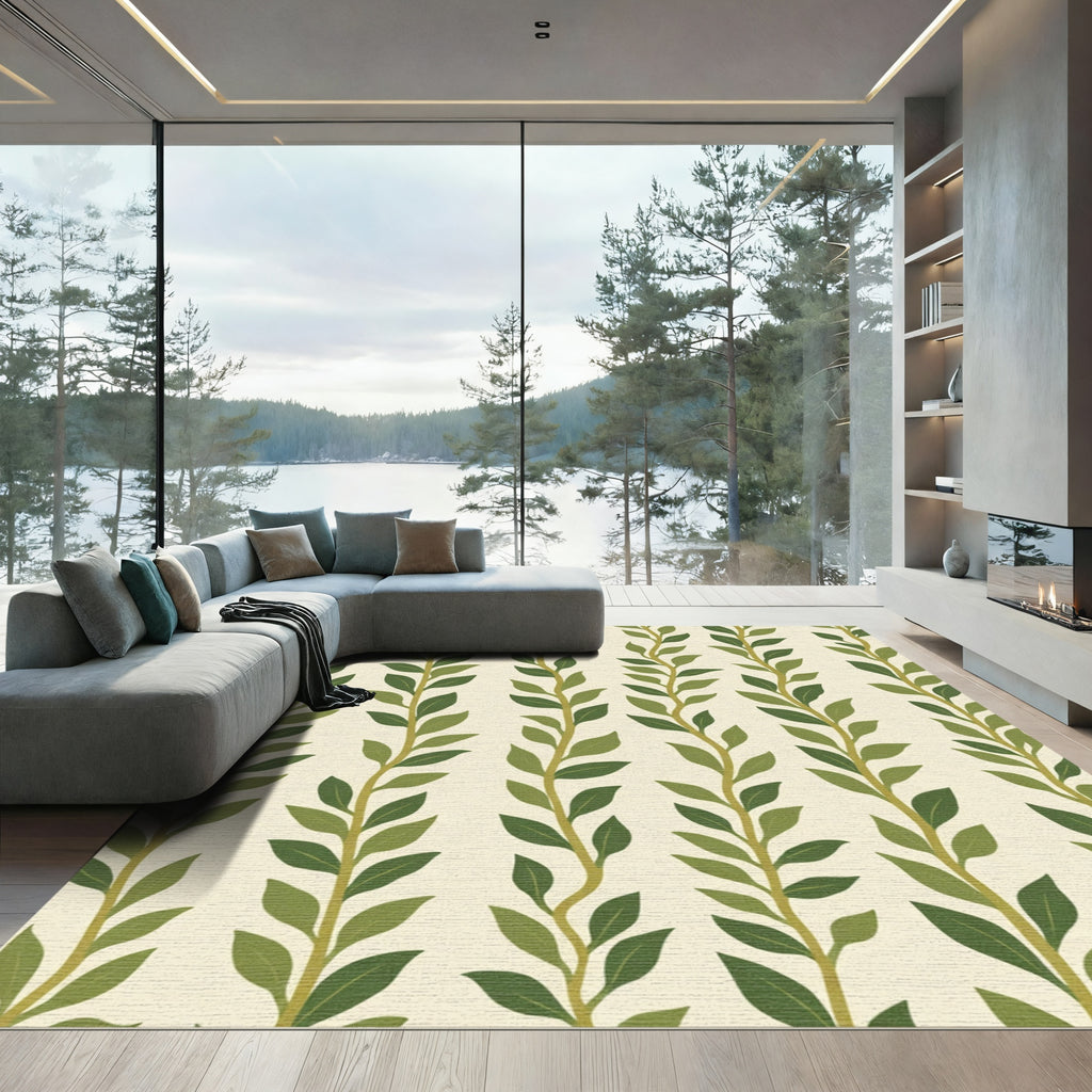 Verdant Green Vine Vertical Stripe Rug
