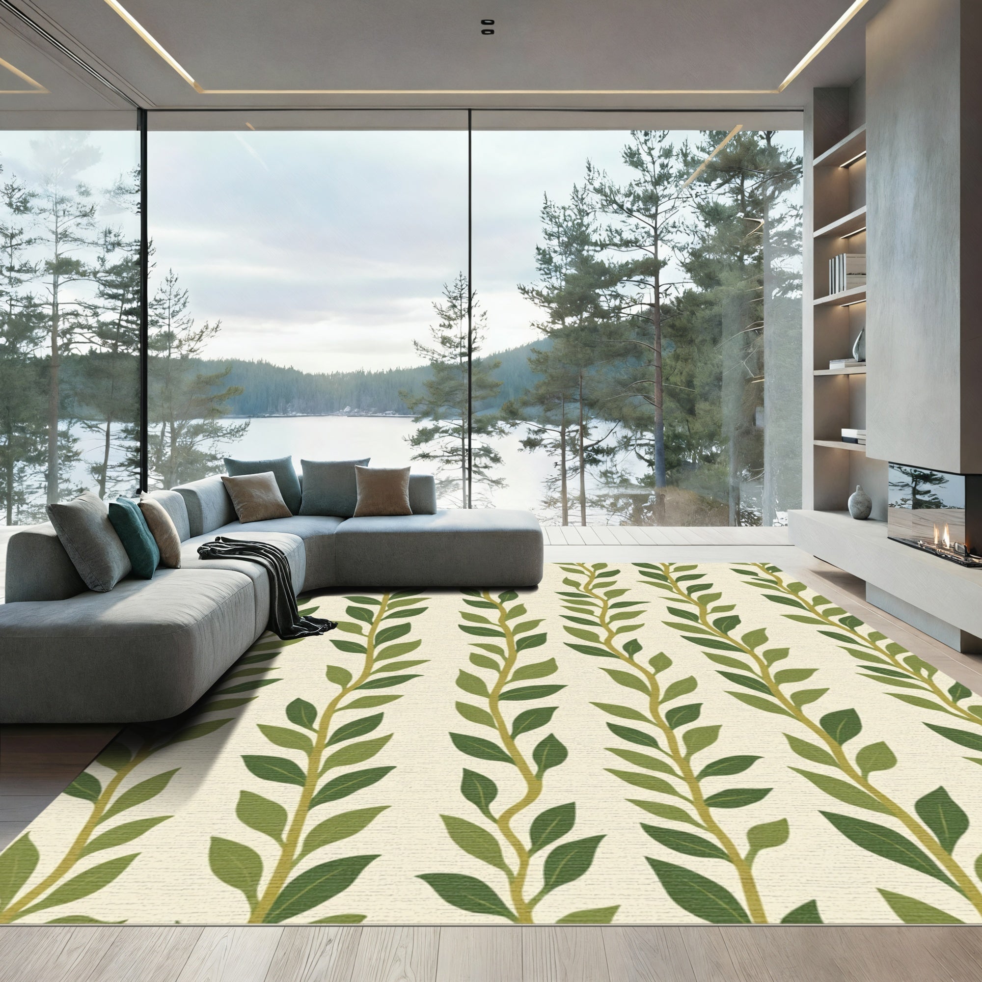 Verdant Green Vine Vertical Stripe Rug