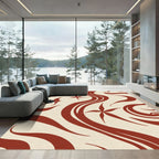 Crimson Floral Star Wave Rag Rug