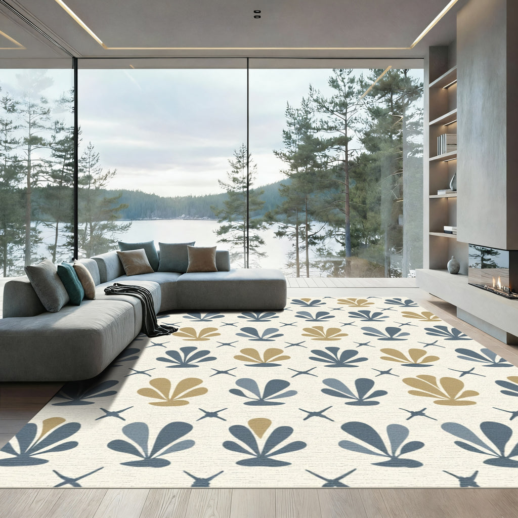 Soft Shells Khaki Blue Grid Rug