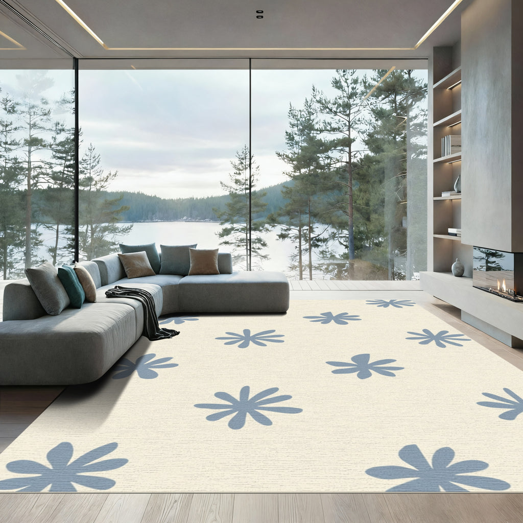 Pale Blue Starburst Flower Repeating Pattern Rug