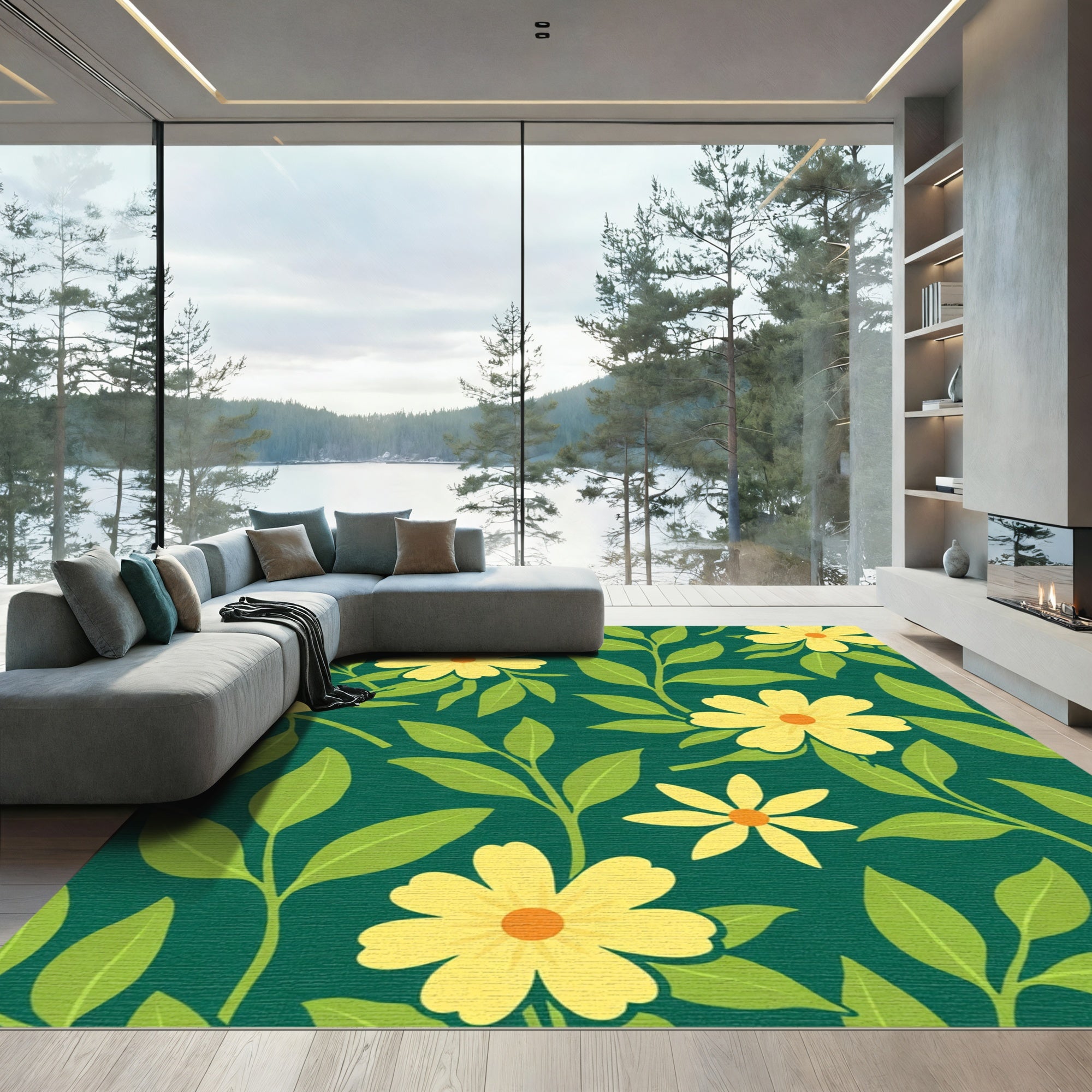 Yellow Daisy Garden Pattern Rug