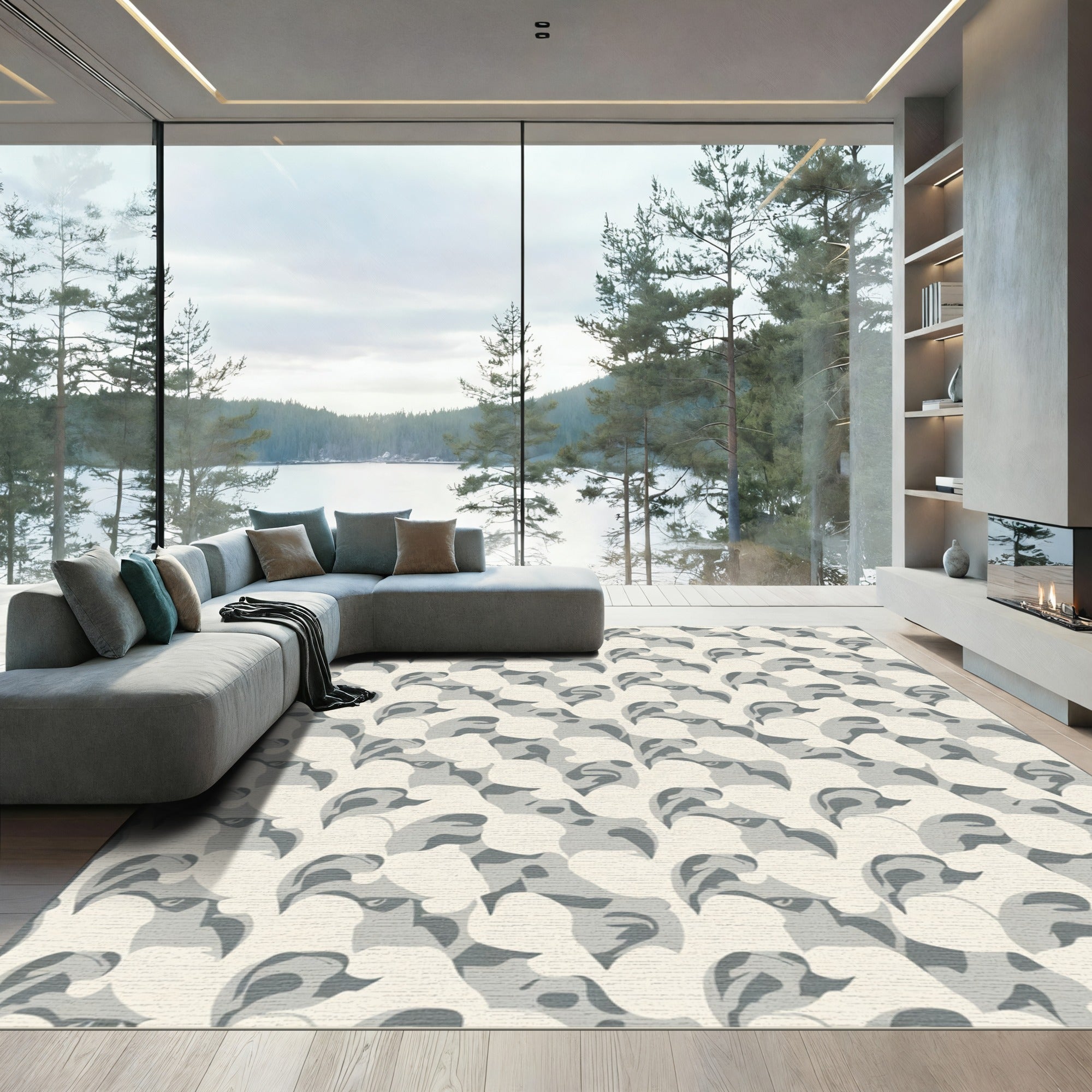 Gray Eagle Head Camo Mosaic Rug