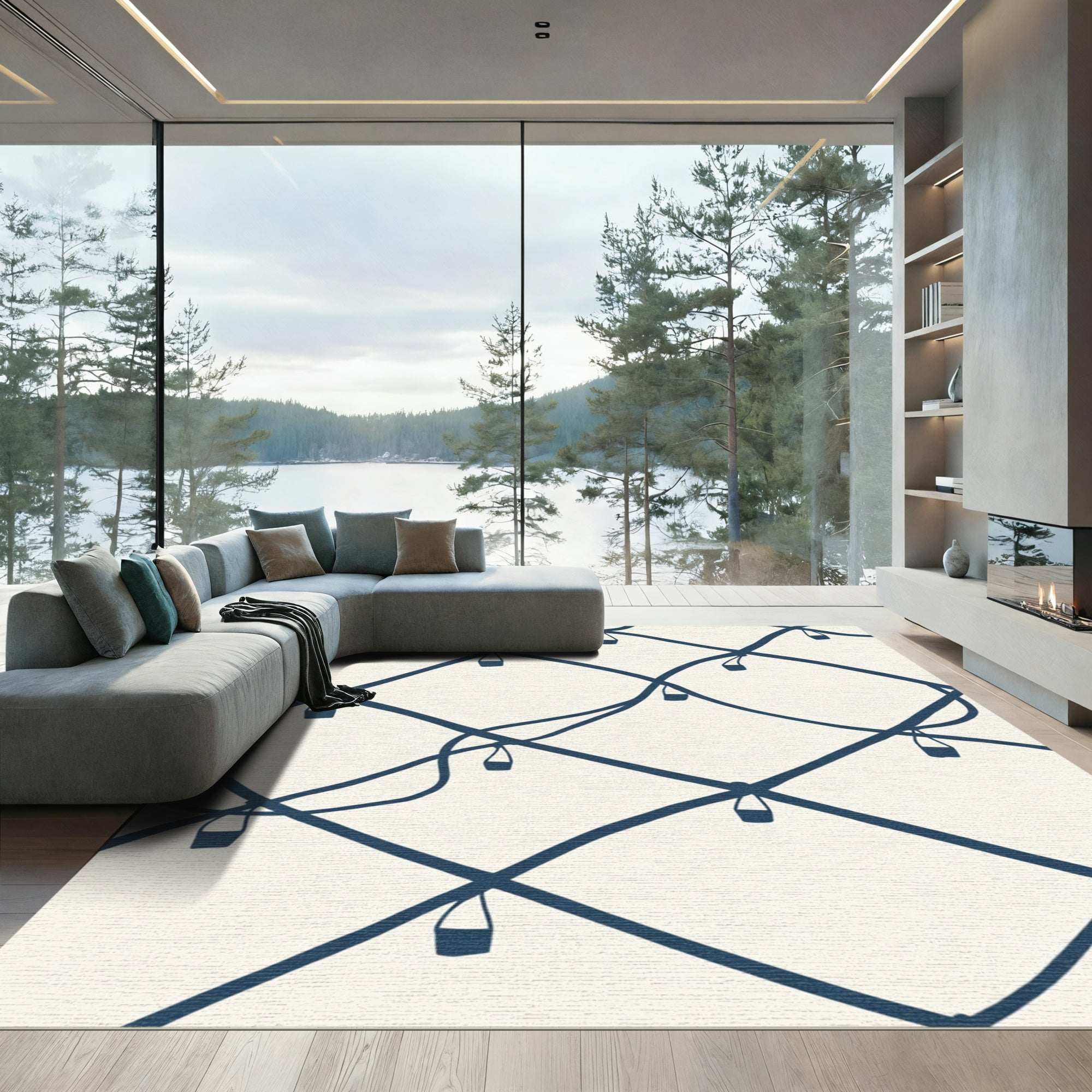 Navy Lantern String Abstract Rug
