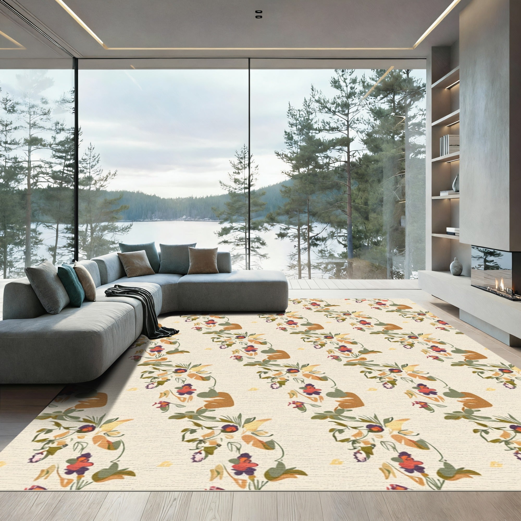 Earthy Abstract Floral Vine Rug