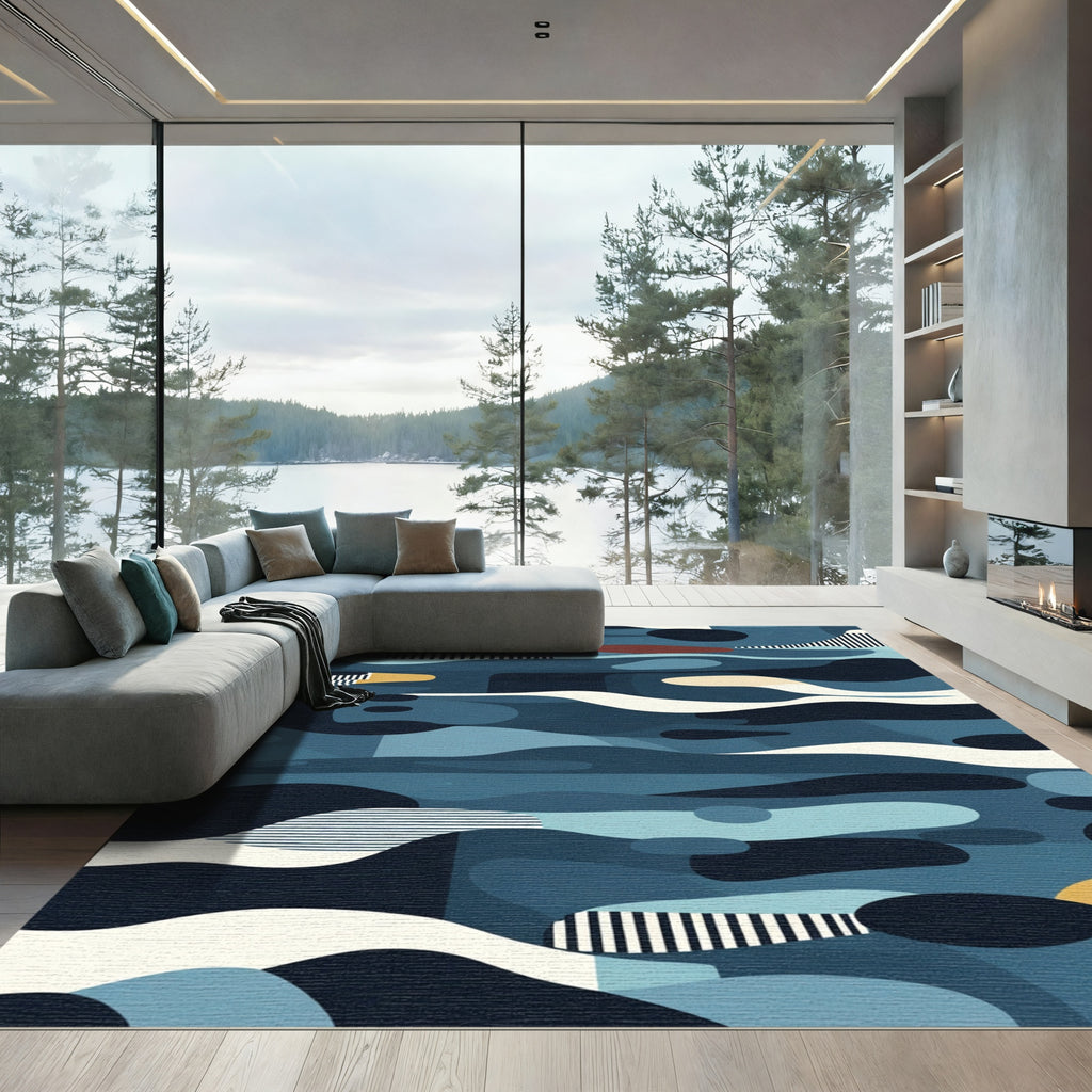 Abstract Marine Organic Waves Rug
