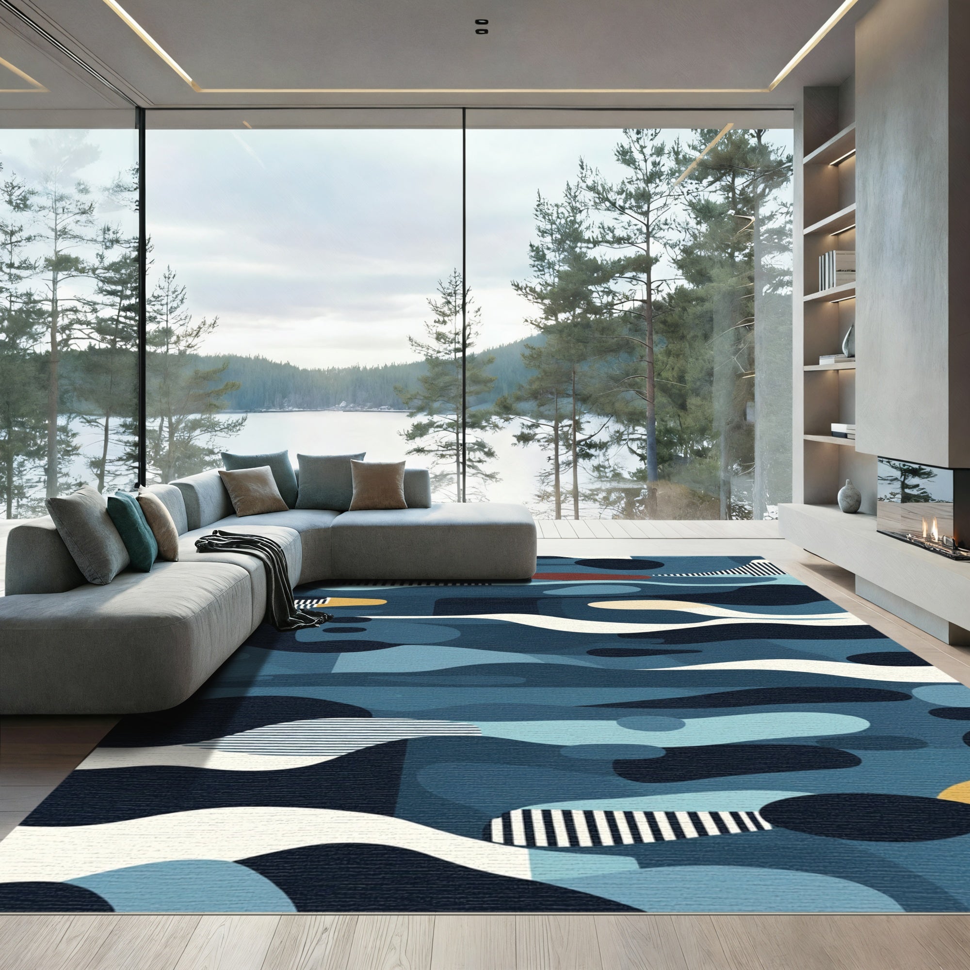 Abstract Marine Organic Waves Rug