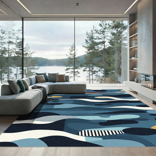 Abstract Marine Organic Waves Rug