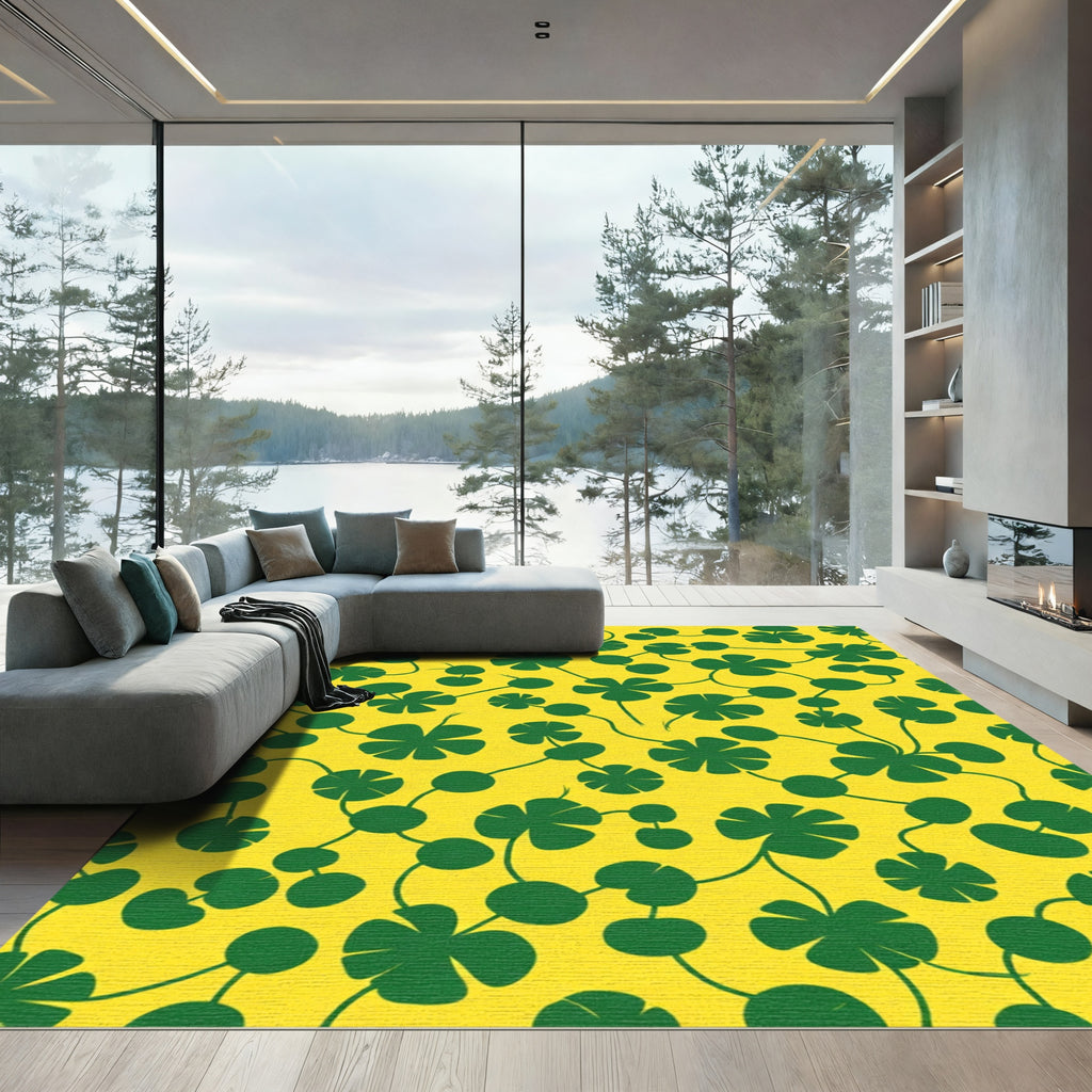Green Clover Vine Yellow Rug