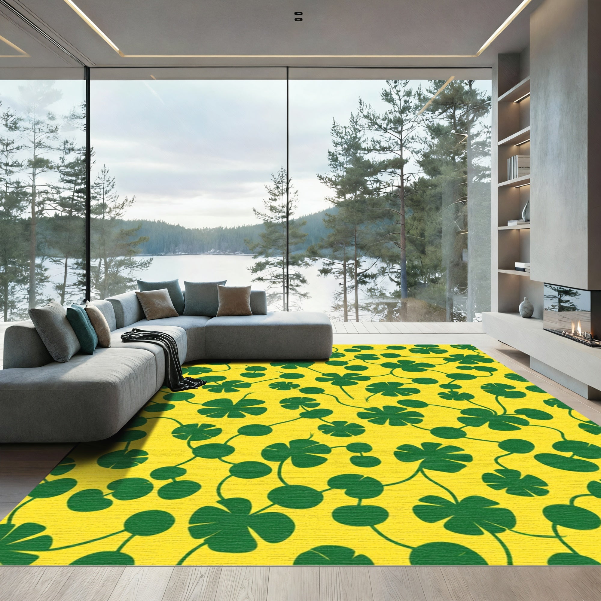 Green Clover Vine Yellow Rug