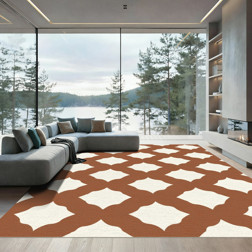 Earthy Ochre Lattice Diamond Rug